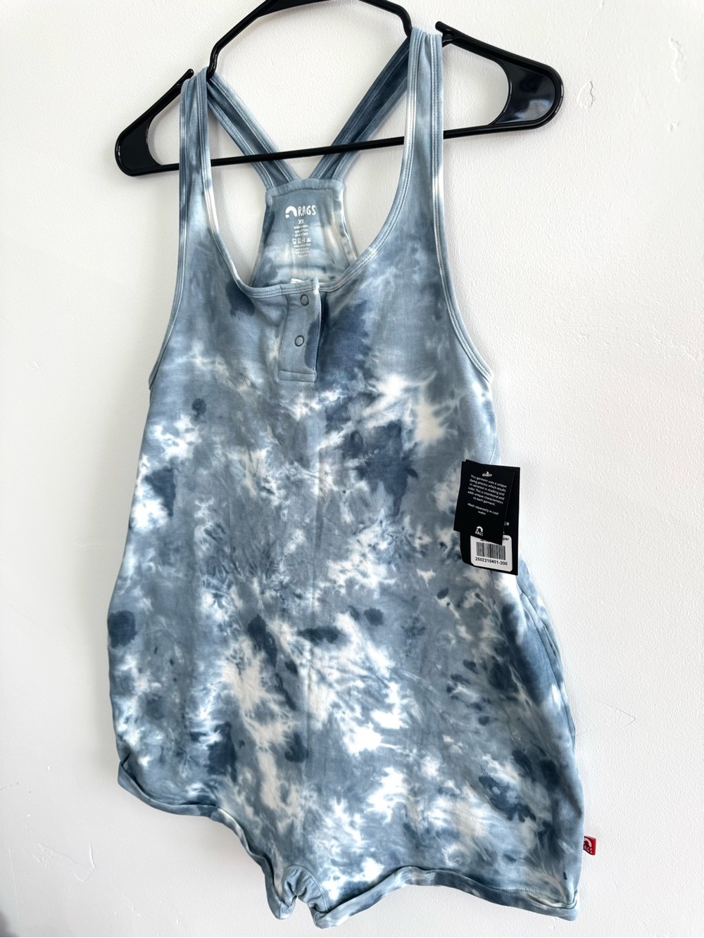 RAGS Adult Shorts Romper in Blue/White Tie Dye Snapless One Piece Women XS NWT - Picture 2 of 16